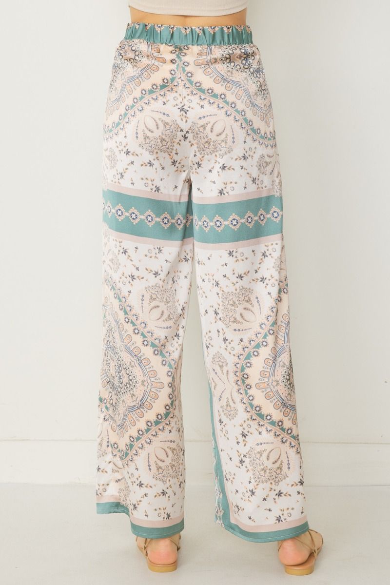 Satin print high waisted wife leg pants  image 3