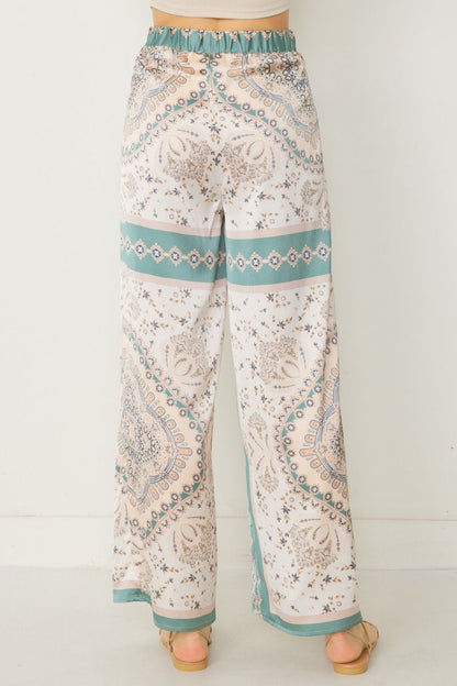 Satin print high waisted wife leg pants  image 3