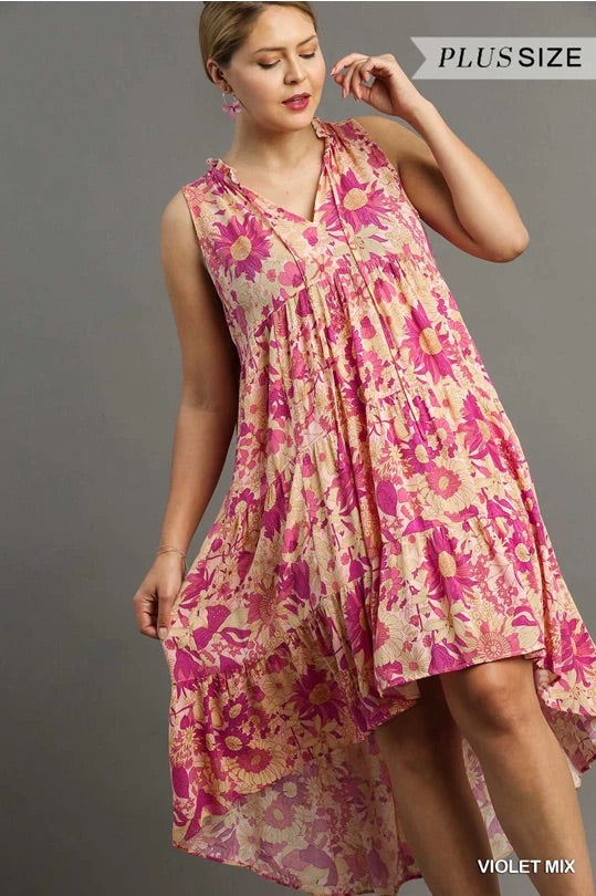 Mixed Floral Print Sleeveless Tie Front Midi Dress image 3