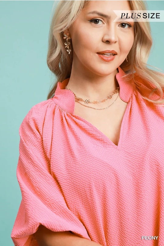 (W) Peony Bubbled Sleeved Seersucker Top image 3