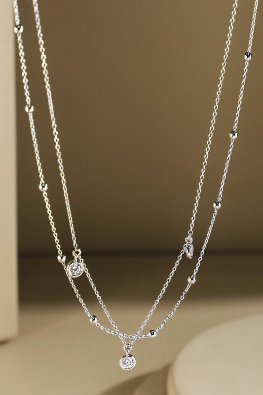 Silver brass layered cubic & ball chain necklace image 0