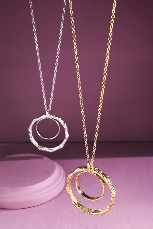 Gold duo circle pendant link chain necklace image 1
