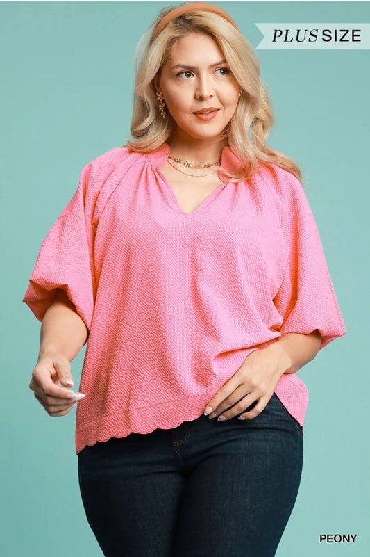 (W) Peony Bubbled Sleeved Seersucker Top image 0