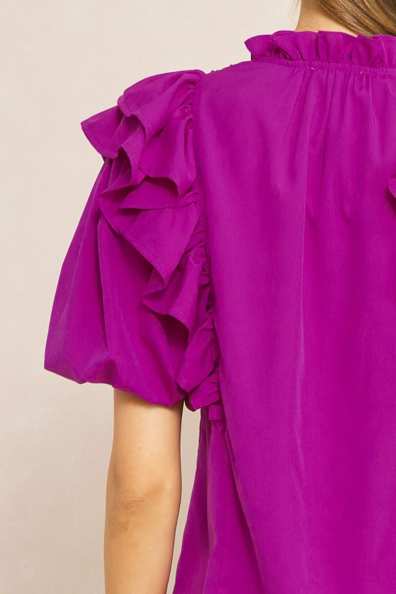 Solid Orchid Color Bubble Sleeve Top image 3