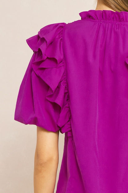 Solid Orchid Color Bubble Sleeve Top image 3