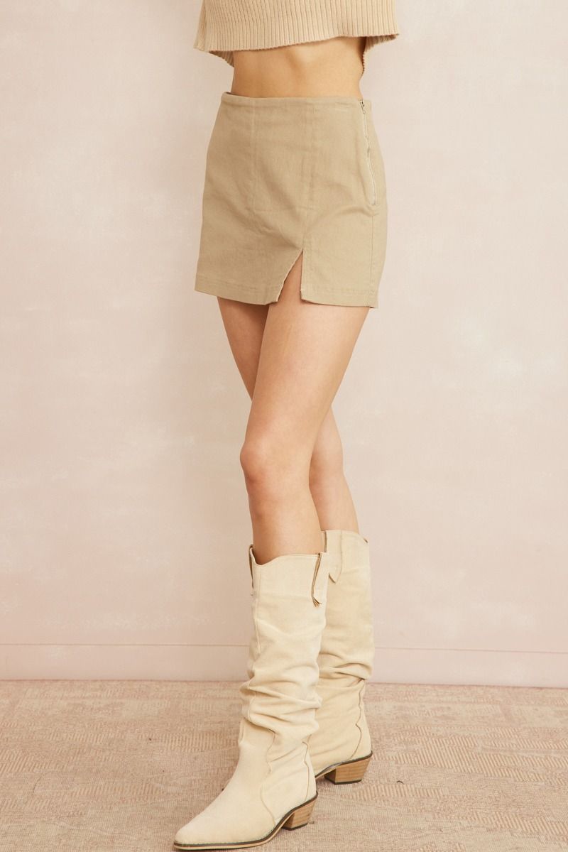 Washed denim skort featuring slit at side. image 5
