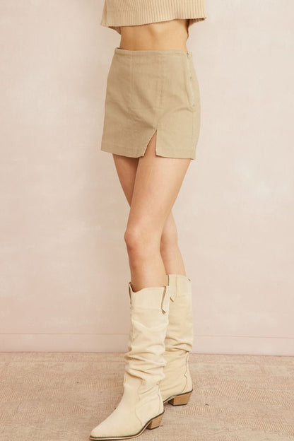 Washed denim skort featuring slit at side. image 5