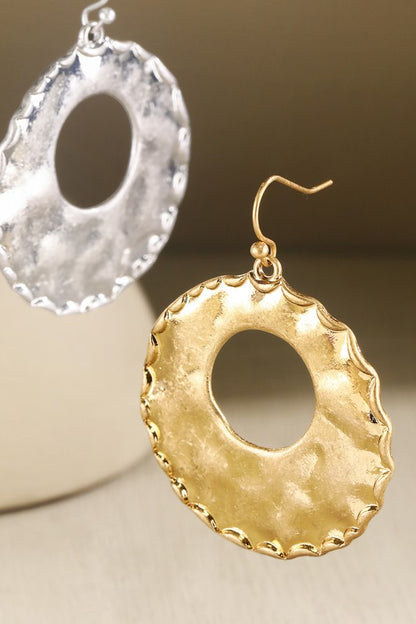 Gold hammered wave disc earrings image 1