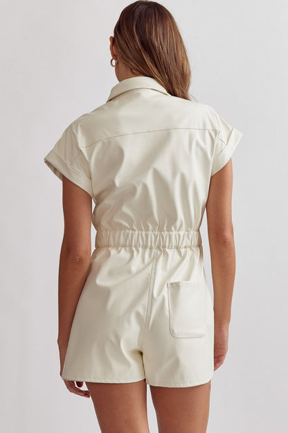 Faux leather collared button up romper  image 3