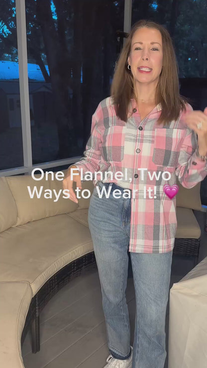 Pink Plaid Button Up Patch Pocket Shirt