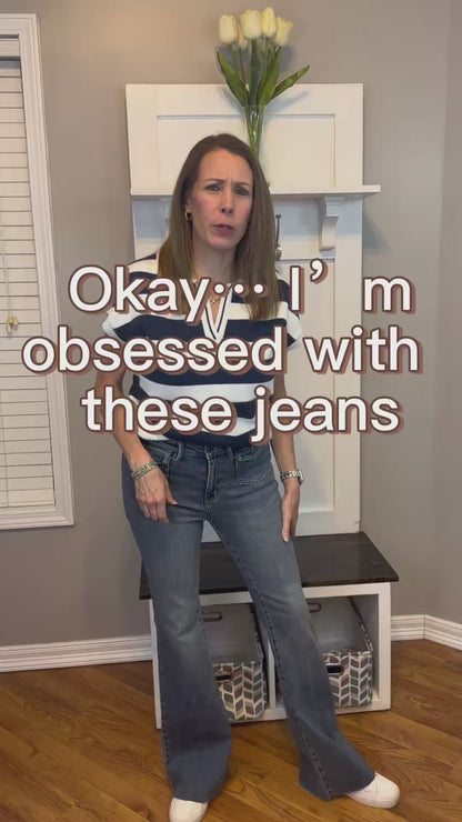 Judy Blue Mid Rise Flare Jeans with Front Flap Pockets