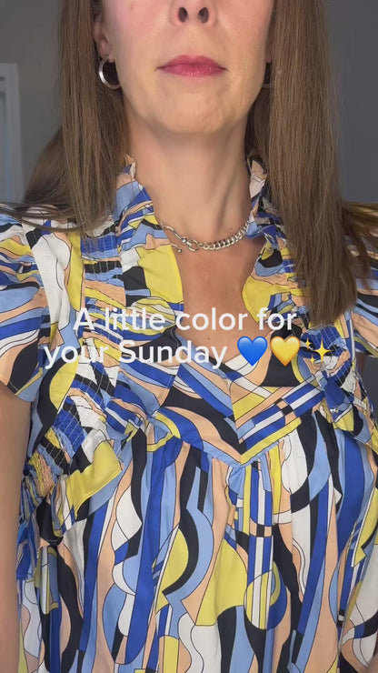 Printed Short Sleeve Mini Dress