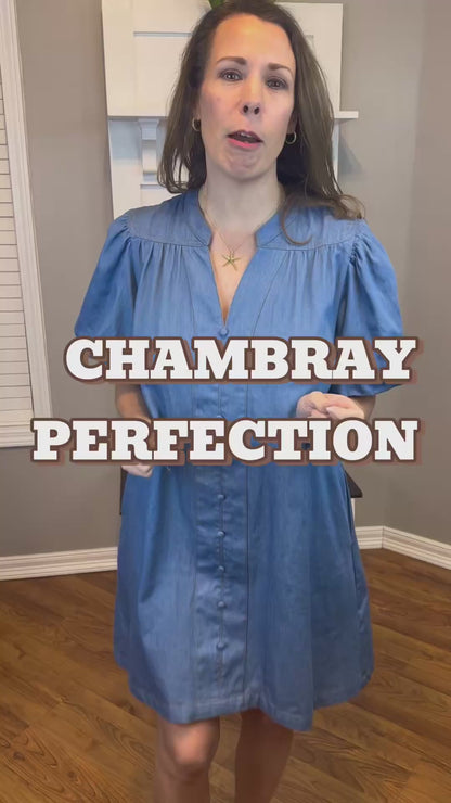 Umgee Chambray Puff Sleeve Dress