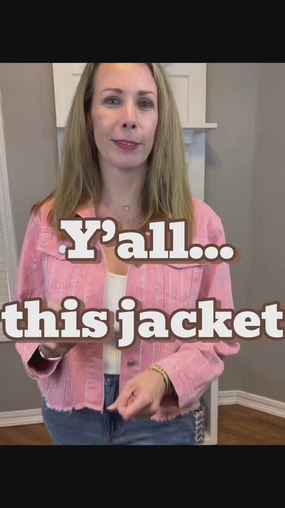 Restock! Pink denim jacket with sparkly rhinestones