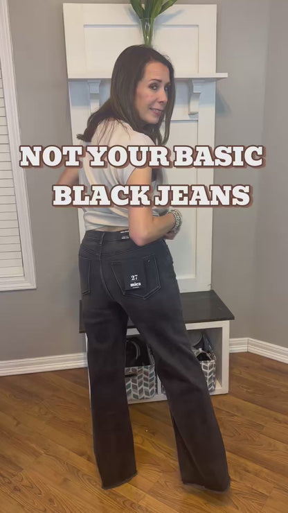 Black Mica Denim Stretch Super High Rise Wide Leg
