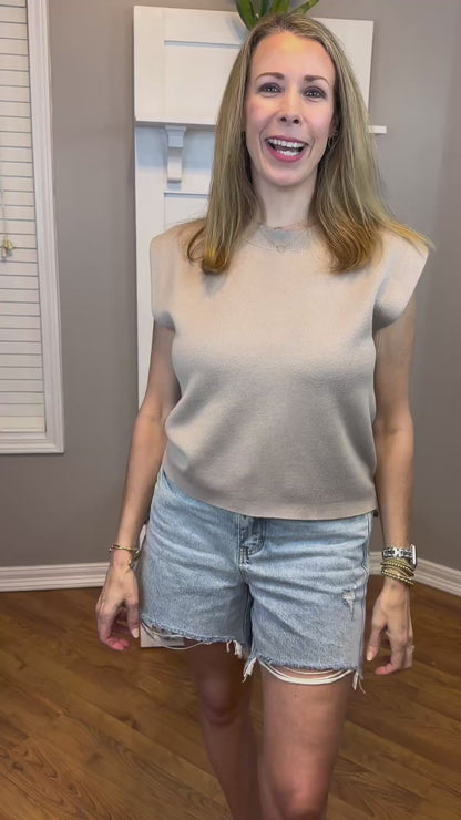 Cap Sleeve Crew Neck Pullover Top