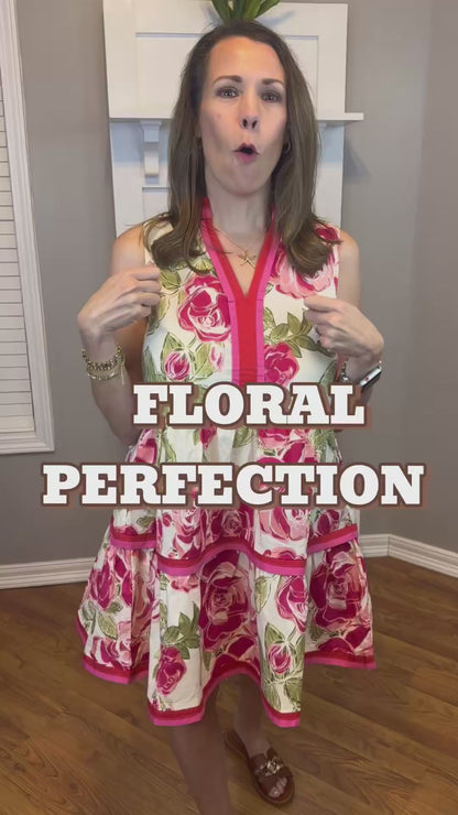 BiBi Floral Woven Contrast Edge Tiered Ruffle Mini Dress