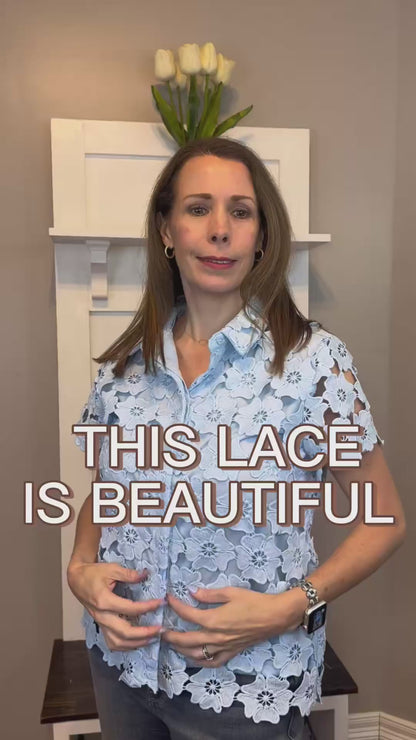 Lt. Blue Floral Lace Collared Top
